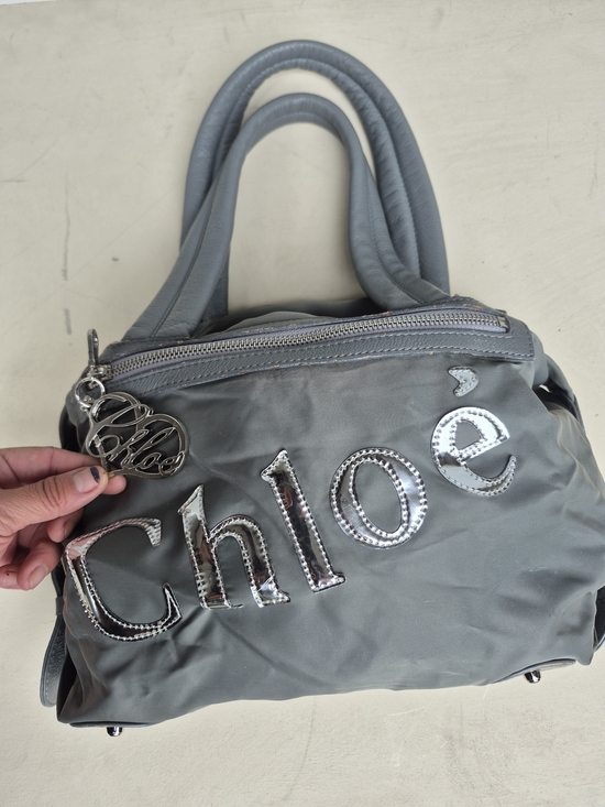 Chloe 2000s Rare Gray Logo-Embellished Women’s Satchel - Picture 7 of 15
